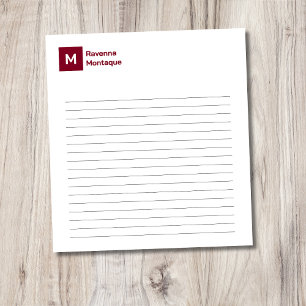 Burgundy Elegant Simple Trendy Monogram Lined Notepad