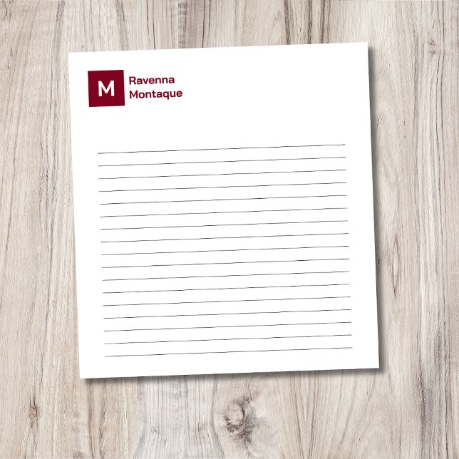 Burgundy Elegant Simple Trendy Monogram Lined  Notepad (Creator Uploaded)
