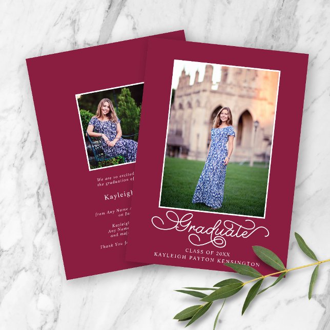 Burgundy Elegant Typography Graduation Photo  Announcement (Creator Uploaded)