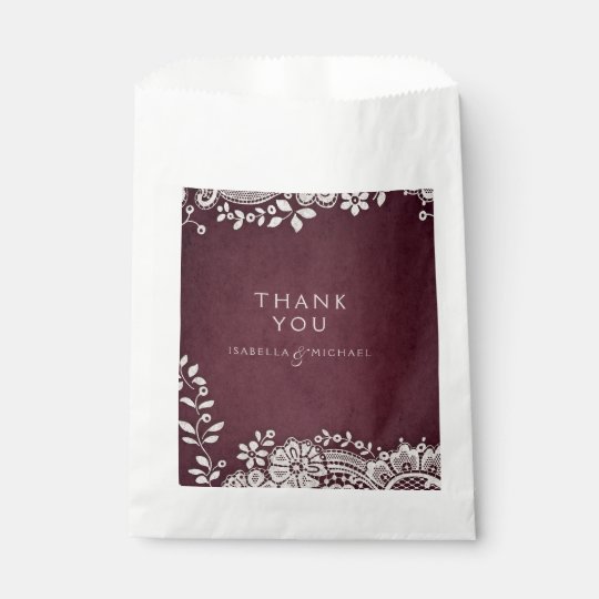 Burgundy elegant vintage lace rustic wedding favour bag