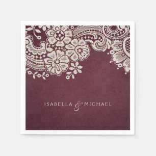 Burgundy elegant vintage lace rustic wedding napkin