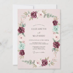 Burgundy Elegant Watercolor Wedding Invitation