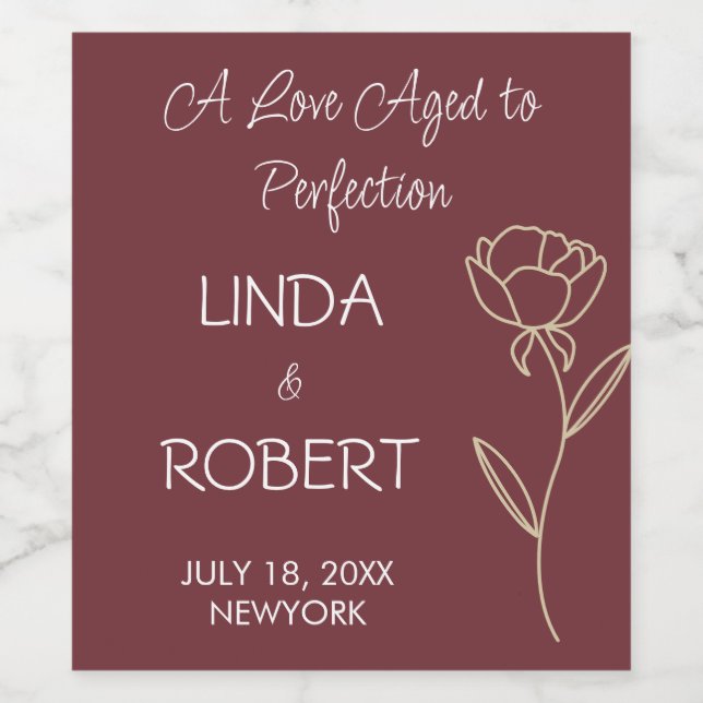 Burgundy Elegant Wedding Wine Label  (Single Label)