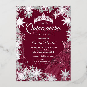 Burgundy Elegant Winter Snowflake Quinceanera