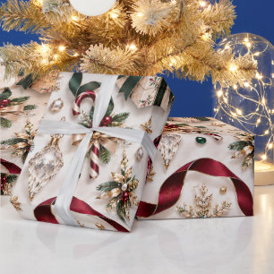 Burgundy Emerald Christmas Gift Ribbons Wrapping Paper