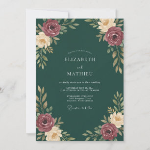 Burgundy Emerald Foliage Eucalyptus Wedding Invitation