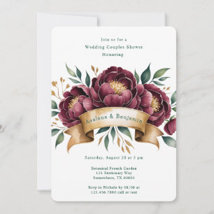 Burgundy & Emerald Peony Wedding Couples Shower Invitation