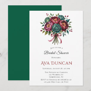 Burgundy & Emerald Peony Winter Bridal Shower Invitation
