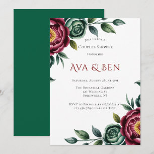 Burgundy & Emerald Peony Winter Couples Shower Invitation