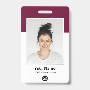 Burgundy Employee huge Photo Qr Bar Code Logo Name Badge