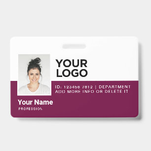 Burgundy Employee Modern Photo ID Security Badge