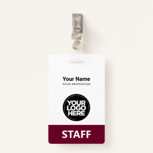 Burgundy Employee Name Business Logo Staff Tag Badge