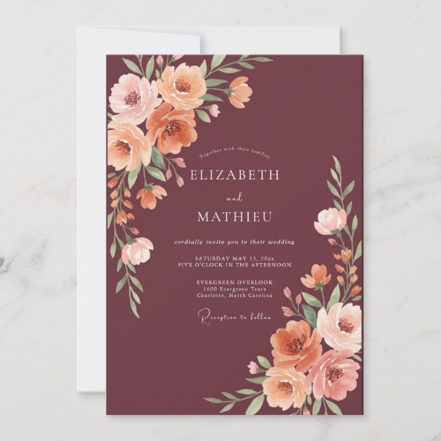Burgundy Enchanted Fall Wedding Invitation (Front)