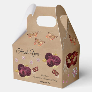 Burgundy English Roses, Quinceañera Masquerade  Favor Box