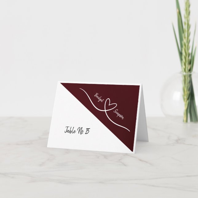 Burgundy et blanc élégant invité Cartes de siège (Devant)