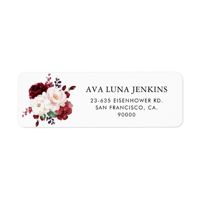 Burgundy et Blush rose Floral Adresse de retour (Devant)