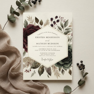 Burgundy Ethereal Bloom Wedding Invitation