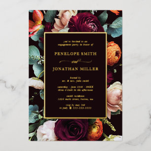 Burgundy Eucalyptus Floral Gold Engagement Party