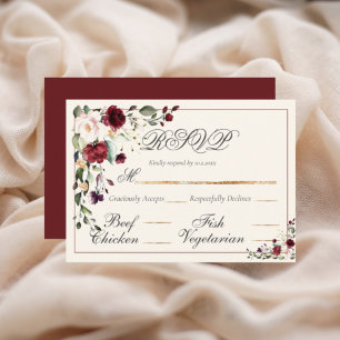 Burgundy Eucalyptus Floral Wedding RSVP Card