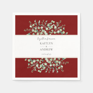 Burgundy Eucalyptus Together Forever Wedding  Napkin