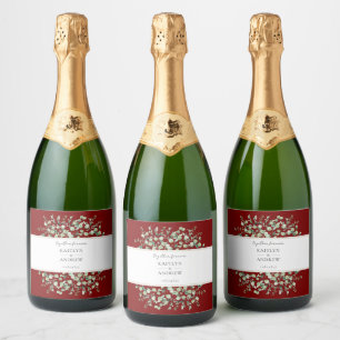 Burgundy Eucalyptus Together Forever Wedding  Sparkling Wine Label