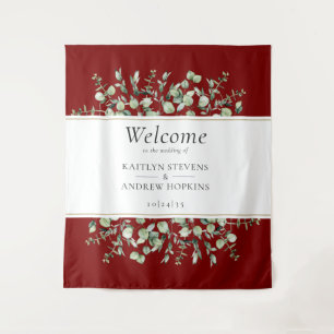 Burgundy Eucalyptus Wedding Welcome Tapestry