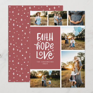 Burgundy faith hope love multiple Photo Holiday Card