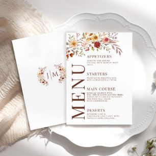Burgundy Fall Autumn Floral Wedding Menu Cards