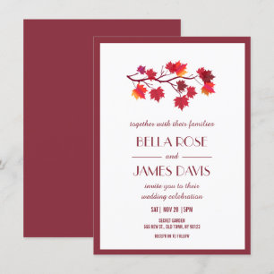 Burgundy Fall Autumn Leaves Wedding Invitations