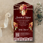 Burgundy Fall Dahlia Mason Jar QR Code Wedding All In One Invitation<br><div class="desc">Amaze your guests with this elegant wedding invite featuring beautiful flowers and modern typography with QR Code for online RSVP. Simply add your event details on this easy-to-use template to make it a one-of-a-kind invitation.</div>