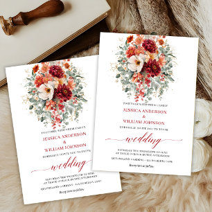 Burgundy Fall Floral Boho Eucalyptus Wedding Card