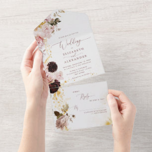 Burgundy fall floral elegant all in one invitation