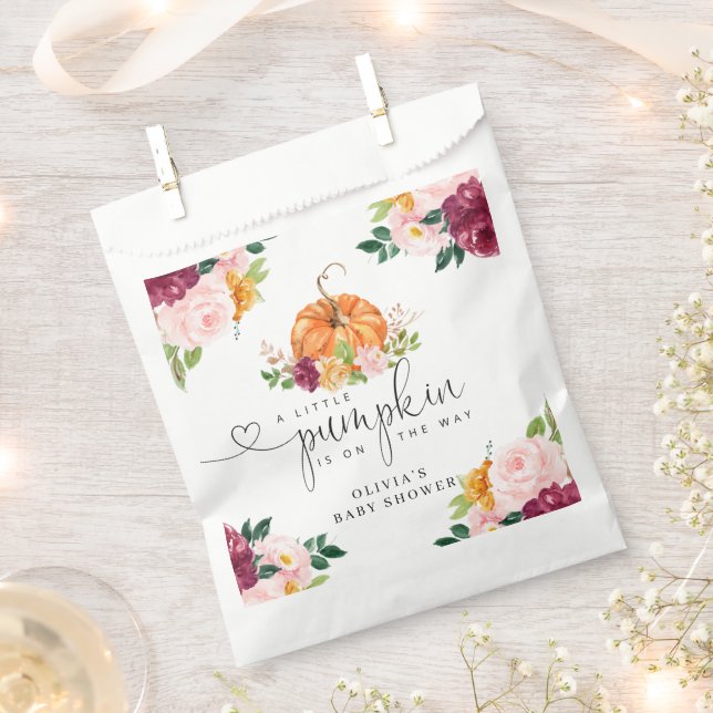 Burgundy fall floral little pumpkin favour bag (Clipped)