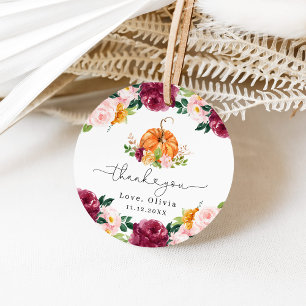 Burgundy fall floral Little pumpkin thank you Favour Tags