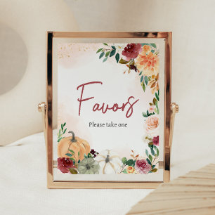 Burgundy Fall Floral Pumpkin Baby Shower Favours Poster