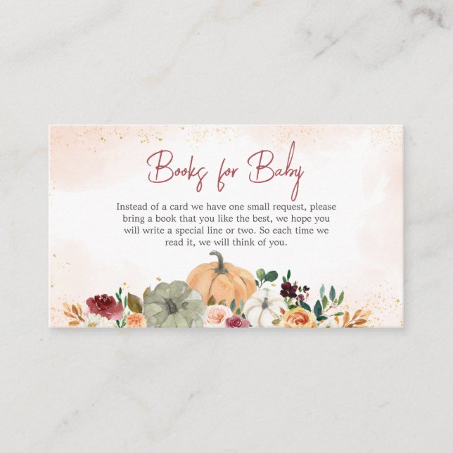 Burgundy Fall Floral Pumpkin Books for Baby Enclosure Card (Front)
