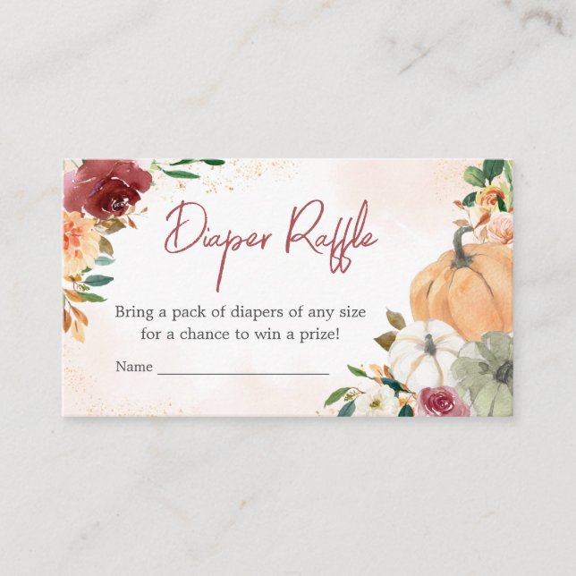 Burgundy Fall Floral Pumpkin Diaper Raffle Enclosure Card (Front)