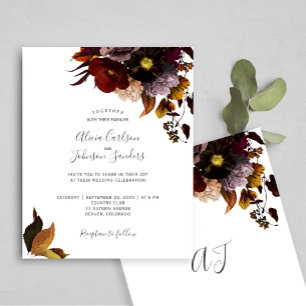 Burgundy fall floral rustic BUDGET wedding invite