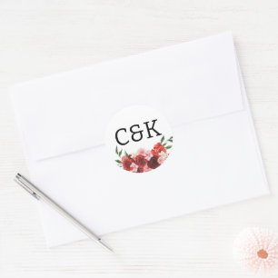 Burgundy Fall Floral Wedding Classic Round Class Sticker