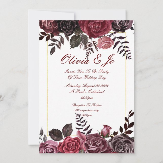BURGUNDY FALL FLORAL WEDDING INVITATION (Front)