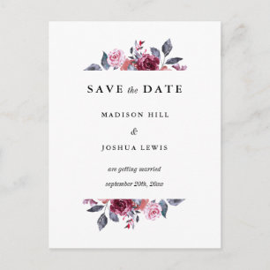 Burgundy Fall Floral Wedding Save The Date Postcard