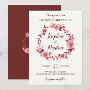 Burgundy Fall Floral Wreath Wedding Invitation