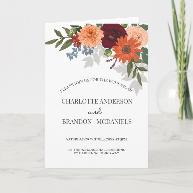 Burgundy Fall Garden Floral Faire-part de mariage (Devant)