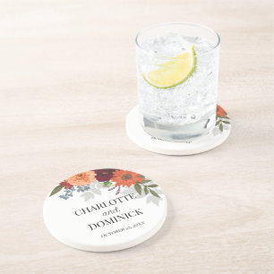  Burgundy Fall Garden Floral Wedding        Coaster