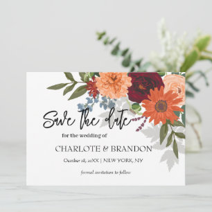 Burgundy Fall Garden Floral Wedding  Save The Date