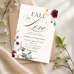 Burgundy Fall in Love Autumn Engagement Party Invitation