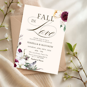 Burgundy Fall in Love Couples Wedding Shower Invitation