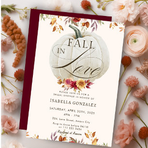 Burgundy Fall in Love Pumpkin Floral Bridal Shower Invitation