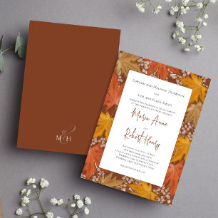 Burgundy Fall Leaves Watercolor Wedding  Invitation