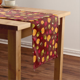 Burgundy Fall Pumpkin Red Berries Pattern Short Table Runner